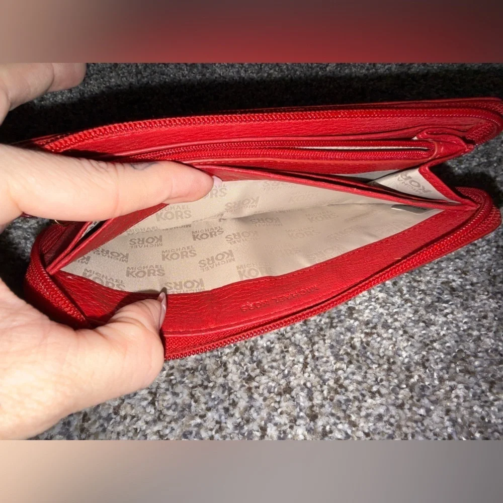 Michael Kors red leather zip around wallet